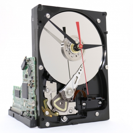 Up-cycled Read & Silver Hard Drive Clock and Circuit Board stand Modern Desk Clock Valentines Day Edition